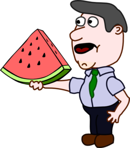 Man Holding A Watermelon Slice Clip Art